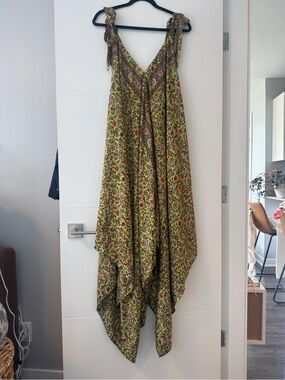 Wevez 100% Silk Floral Harem Jumpsuit One Size Boho Maxi One Size